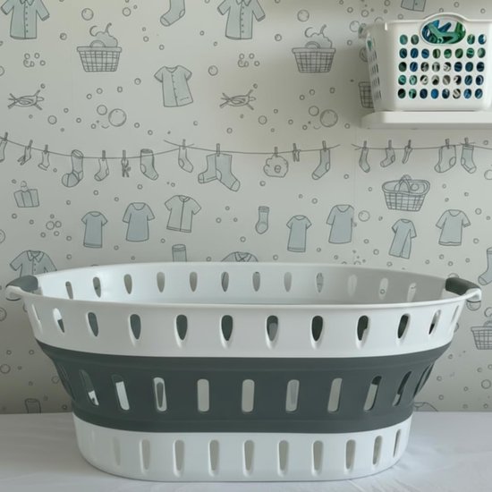 Opvouwbare wasmand - Kledingmand Opvouwbaar - Kleding Opbergen - Ruimtebesparend Ontwerp - 45 liter - Wit en Grijs — afbeelding 5