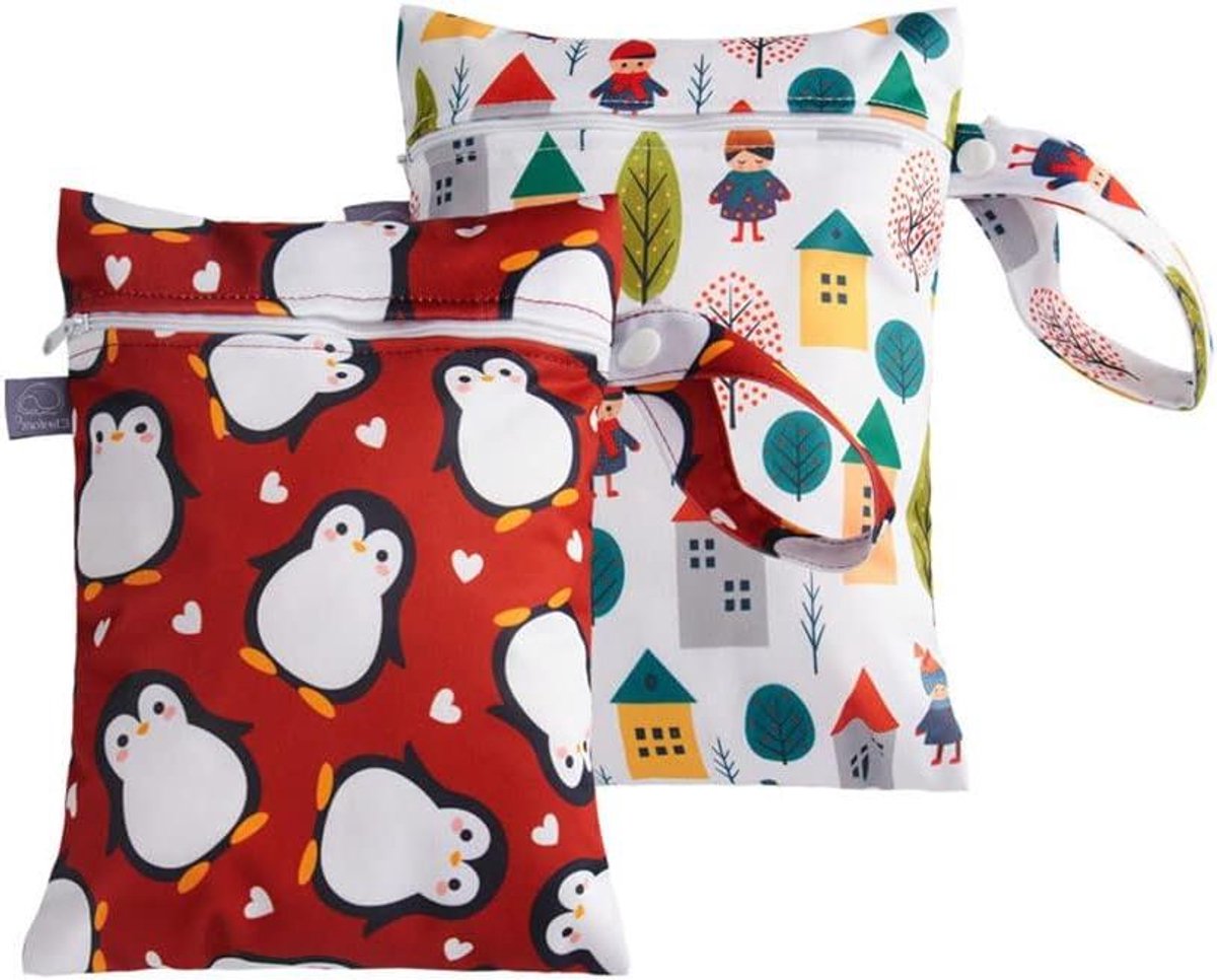 Baby Luiertas - Natte Tas - Baby Benodigdheden - Waterdicht TPU Materiaal - 18 x 25 cm - Pinguïn