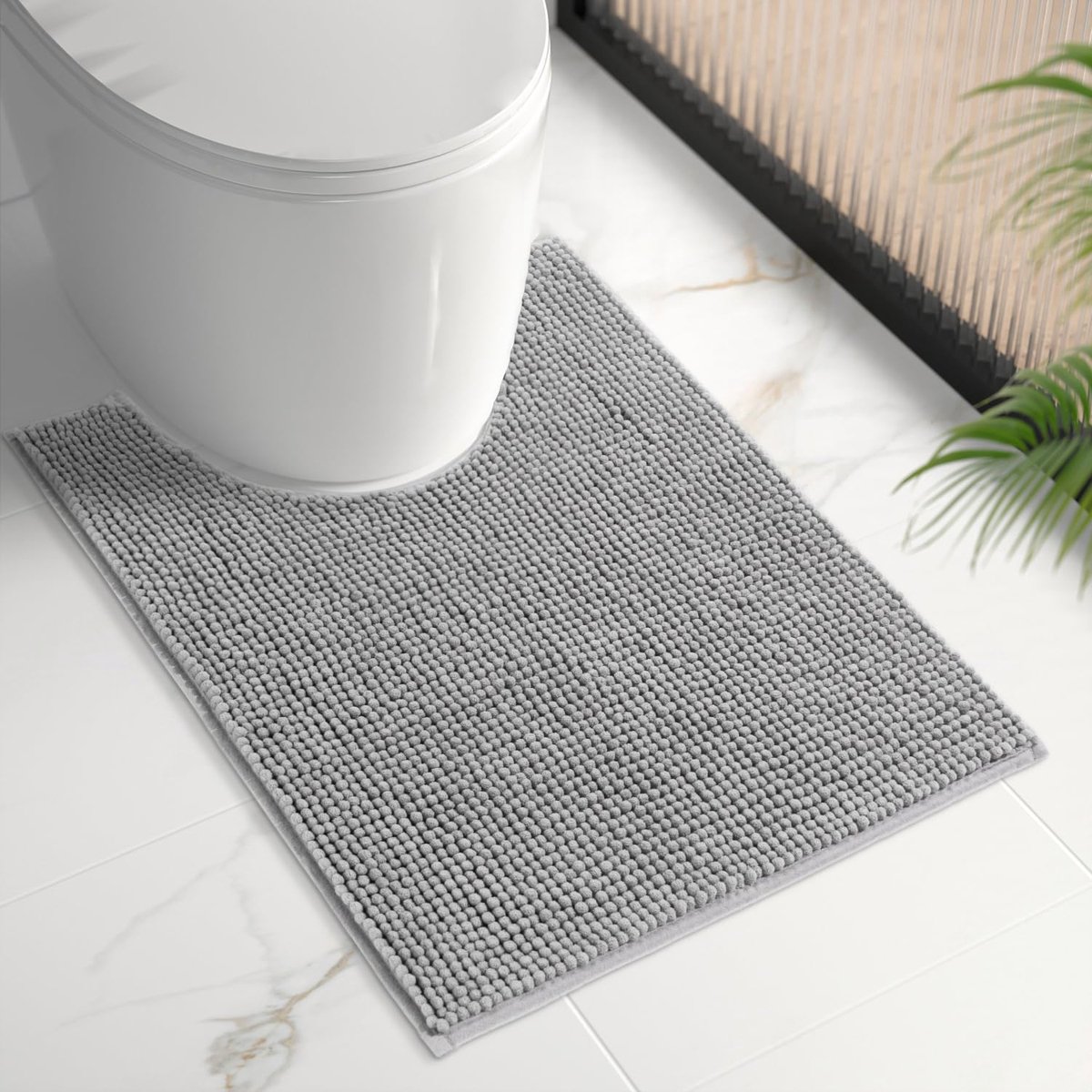 Chenille Antislip badkamertapijt, 60 x 50 cm, zacht en absorberend, machinewasbaar, douchemat voor bad of toilet, grijs