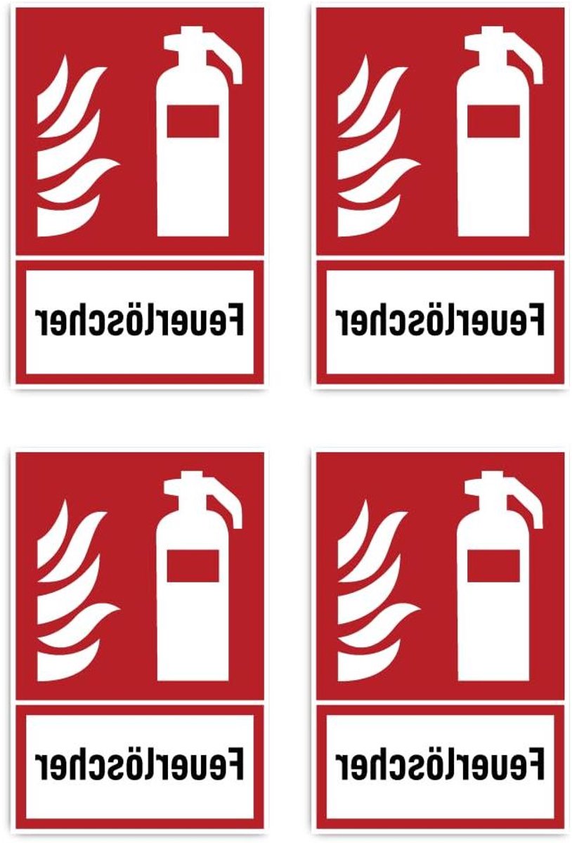 Brandblusser Stickers - Veiligheidssignalen Brandblusser - Veiligheid Aangeven - DIN EN ISO 7010 - 150x100 mm 4 stuks - Rood