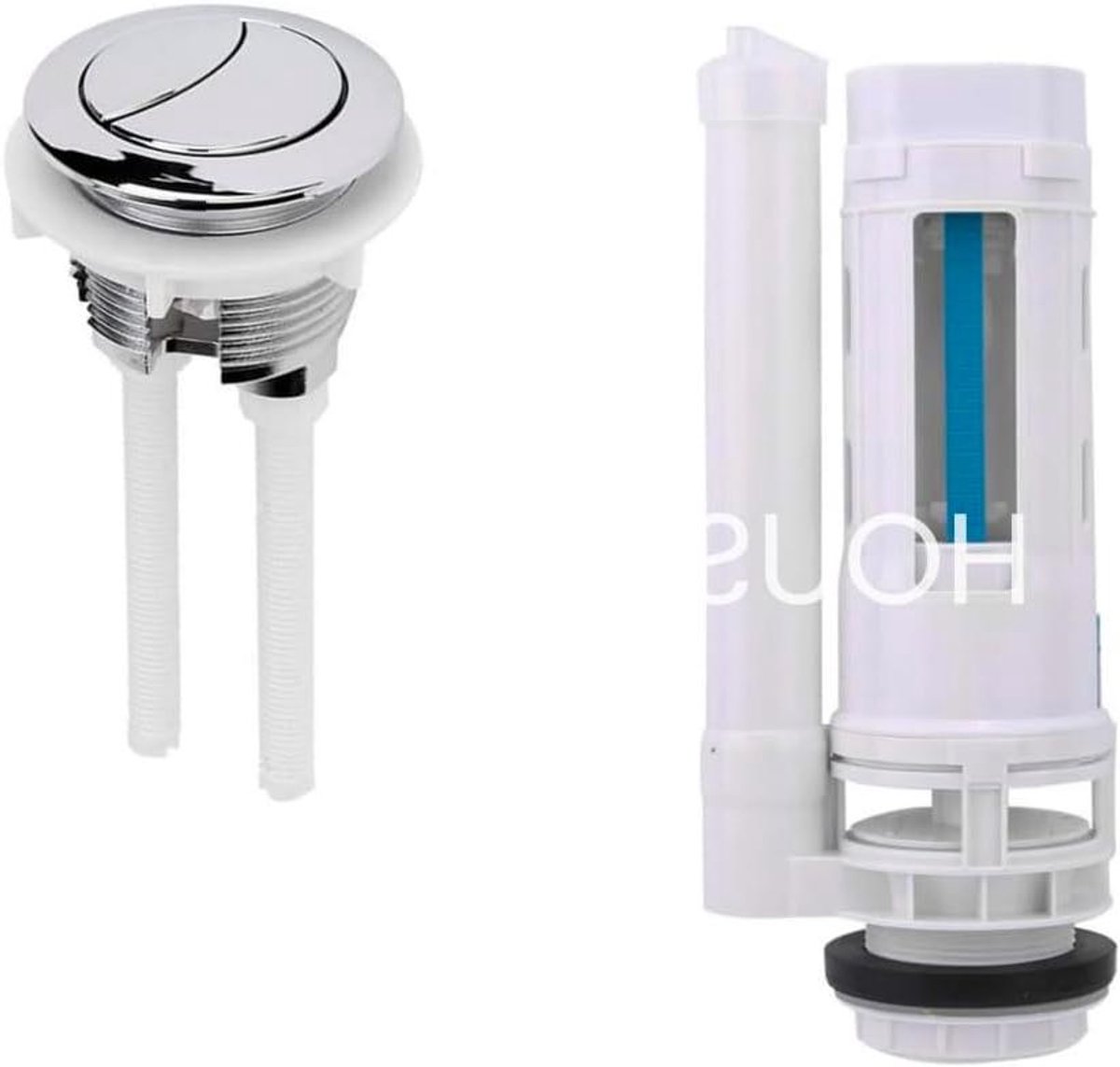 Toilet Spoelklep - Universele Klep - Toilet Repareren - Dubbele Spoel Functie - 28 cm Hoog - Wit en Blauw
