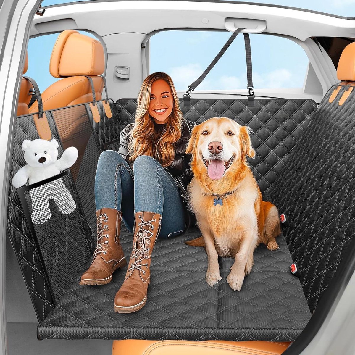 Achterbankverlenging Hond - Honden autostoelhoes - Reizen met huisdieren - Harde bodem ondersteuning - 52 x 245 inch - Zwart oranje