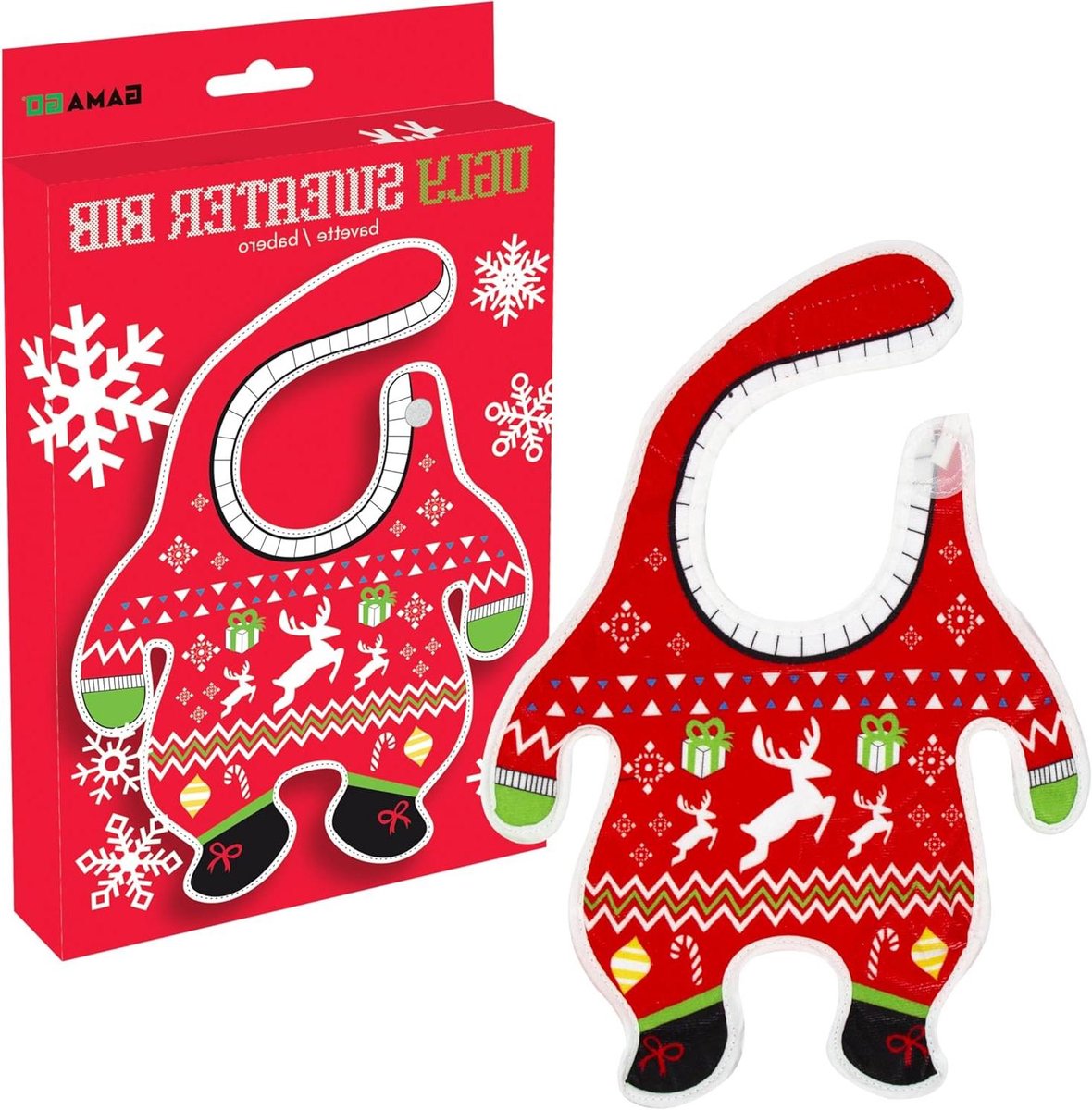 Baby Slab met Kersttrui - Slabbertje Kinderen - Eten en Drinken - Feestelijk Design - 30.5 x 25.5 cm - Multicolor