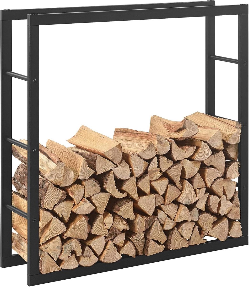 Houtrek - Houtopslag Openhaardhout - Hout Opslaan - Stabiele Robuuste Constructie - 100x25x100cm - Zwart