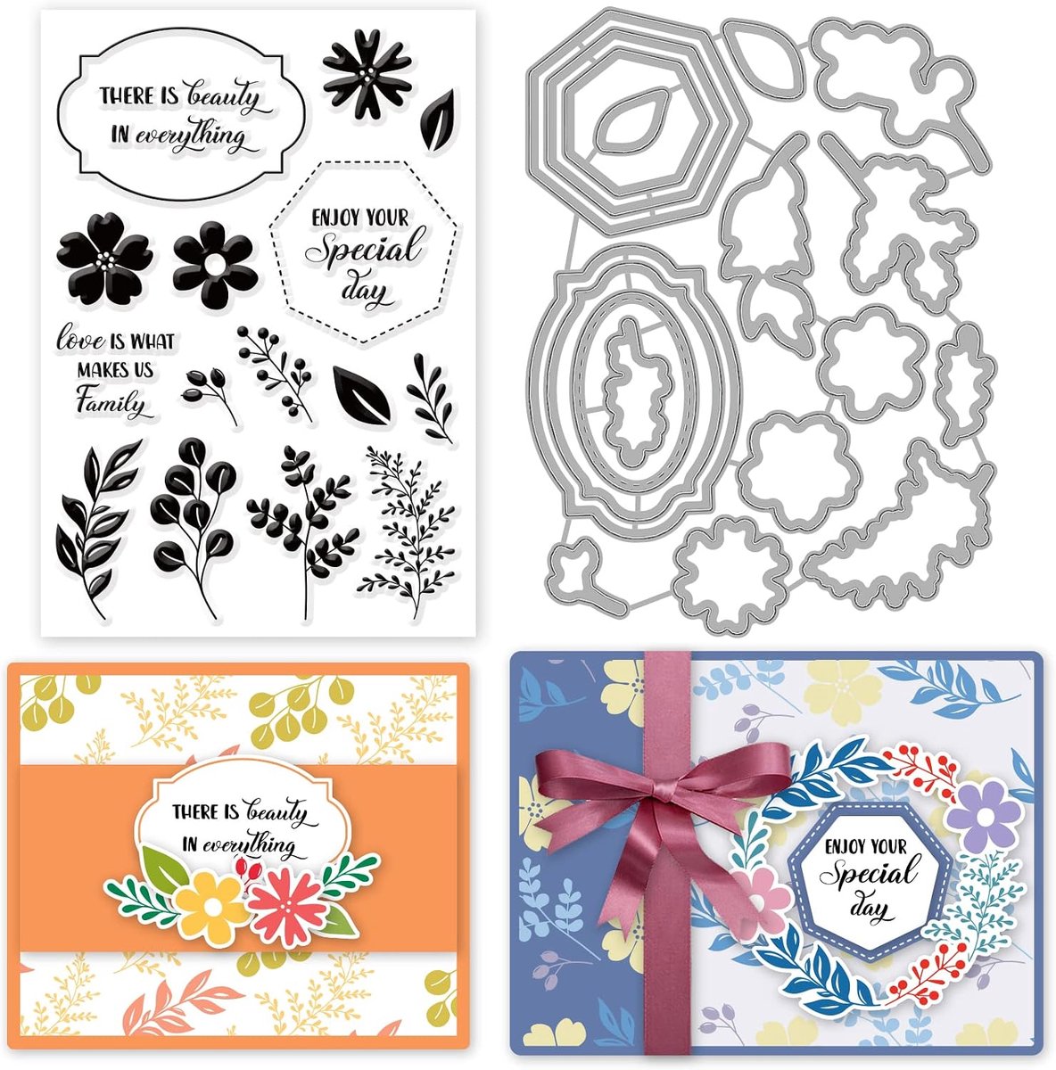 Label Die Cut Leaf Clear Stempels en Matrijzen Sets voor Kaarten Maken Woord Siliconen Stempels Cut Stencils Voor DIY Scrapbooking Fotoalbum Decoratief Papier Crafting Embossing Template