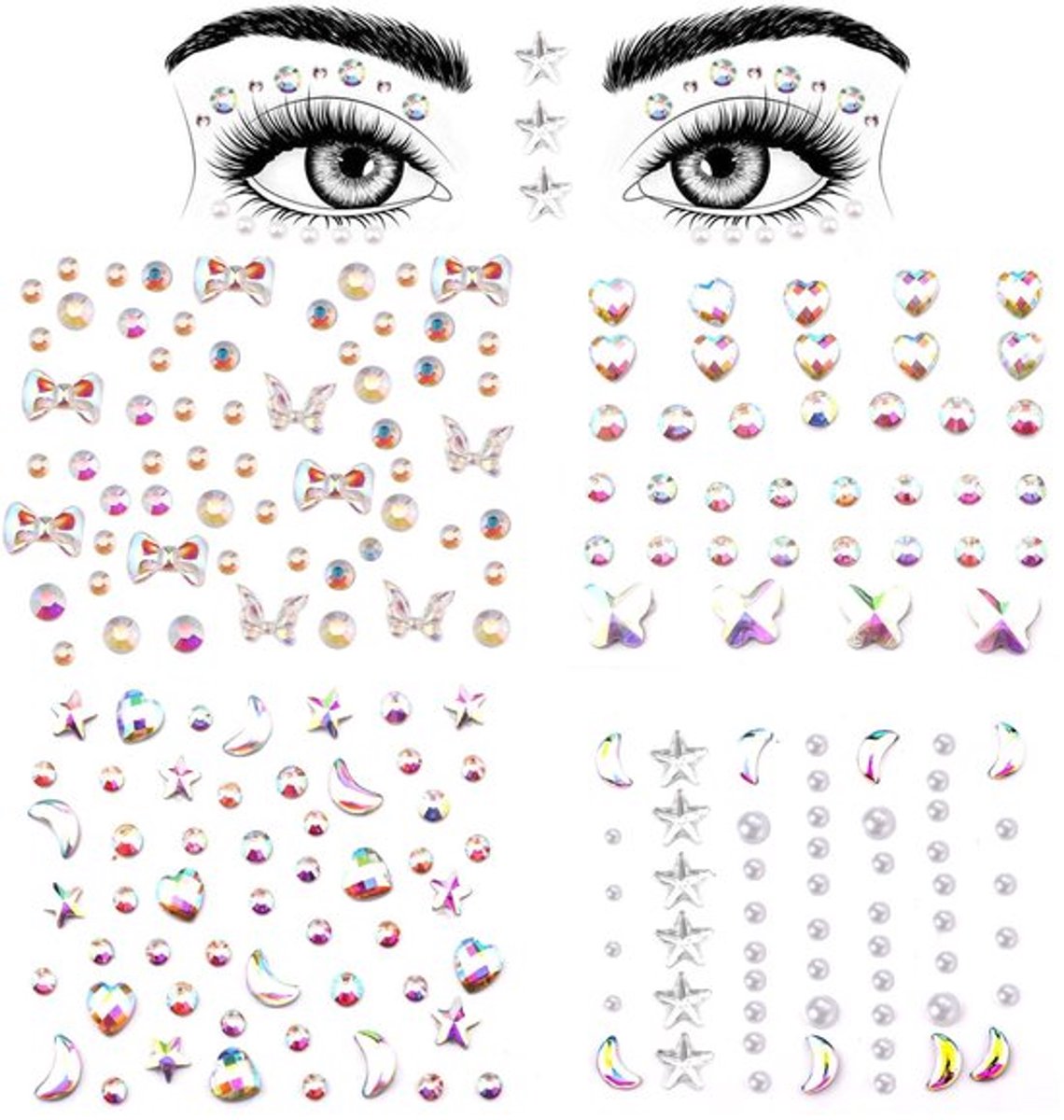 Store_7 - Gezicht Edelstenen - Kristal Stickers - Vlinderdasstijl