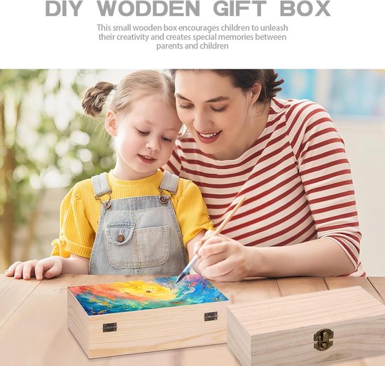2 stuks houten kist met deksel, 20 x 10 x 6 cm, herinneringsdoos, houten doos met metalen klapsluiting, houten opbergdoos, herinneringsdoos voor knutselen, geschenkdoos, speelgoed, gereedschap — afbeelding 3