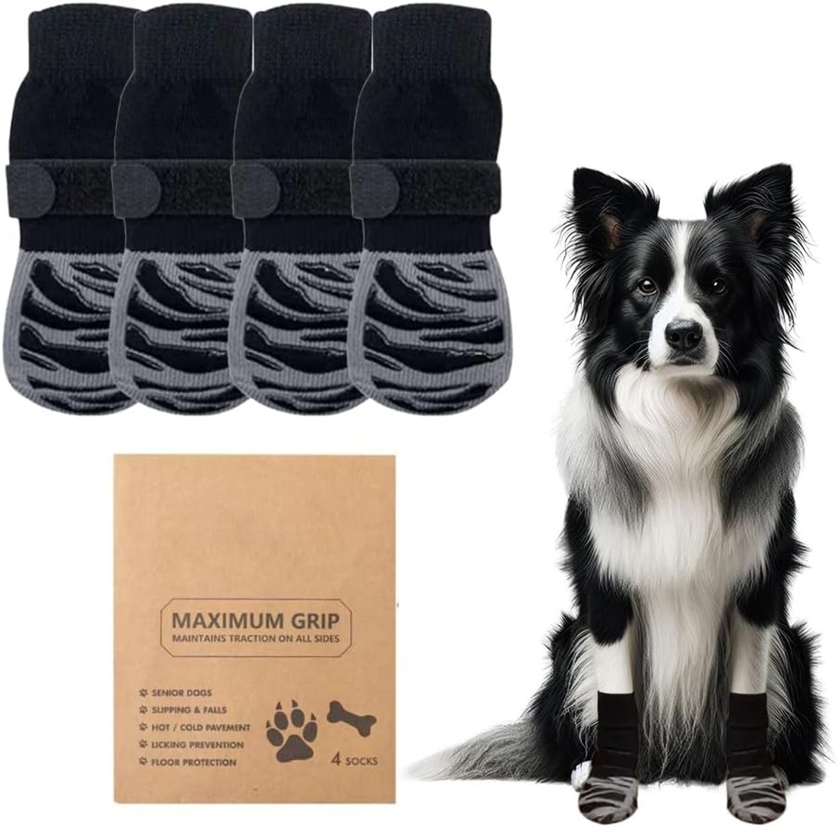 2 paar hondensokken voor binnen, zachte hondenpantoffels, verstelbare bevestigingsriemen, voor binnen, hondenschoenen, textiel en accessoires voor honden, antislipsokken