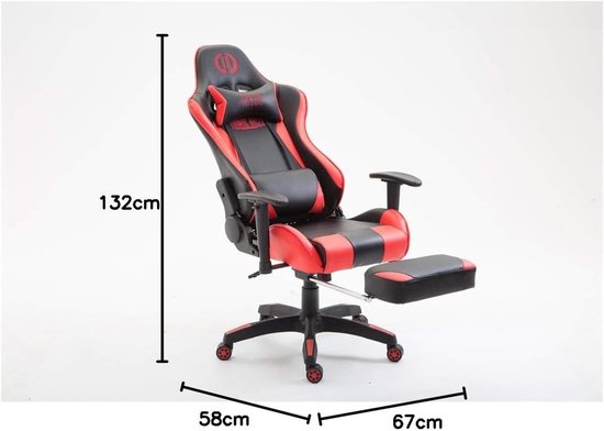 Racing bureaustoel - Gaming stoel - Comfortabel Zitten - Verstelbare Rugleuning - 142 cm hoog - Zwart Rood — afbeelding 2