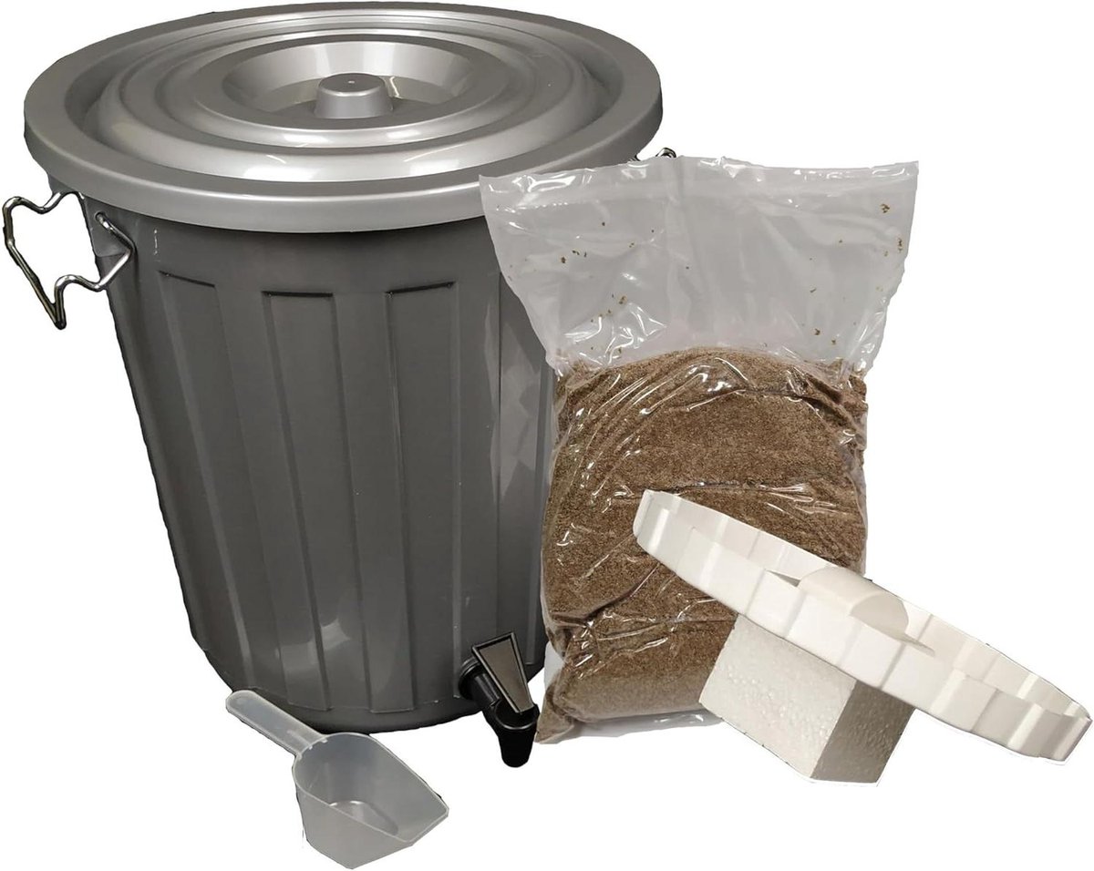 Bokashi Composter Set - Keukencomposter Anaeroob - Keukenafval Verwerken - Geurloze Fermentatie - 18 Liter - Zwart