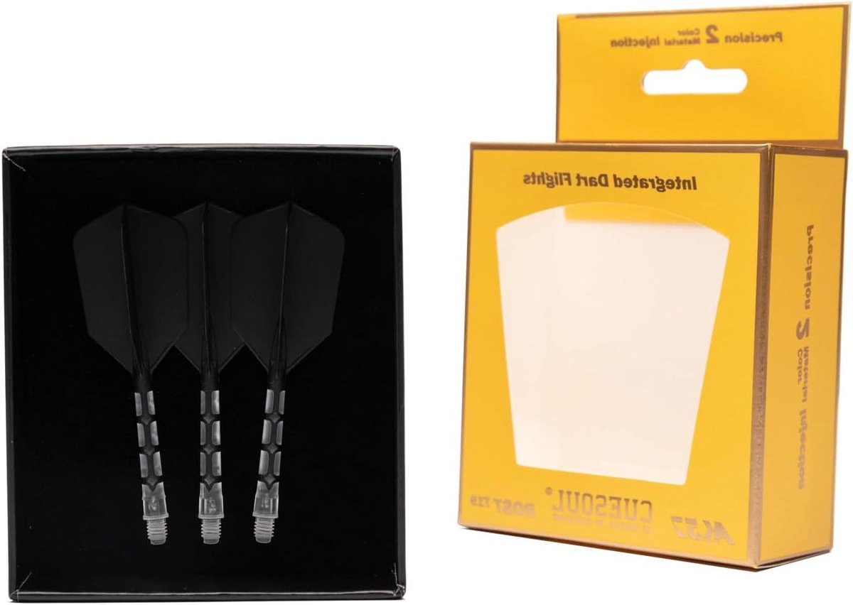 Dart Flights - Dart Accessoires - Dartspel Verbeteren - Geïntegreerde Schacht en Vleugel - Maat L 74mm - Zwart en IJskleur