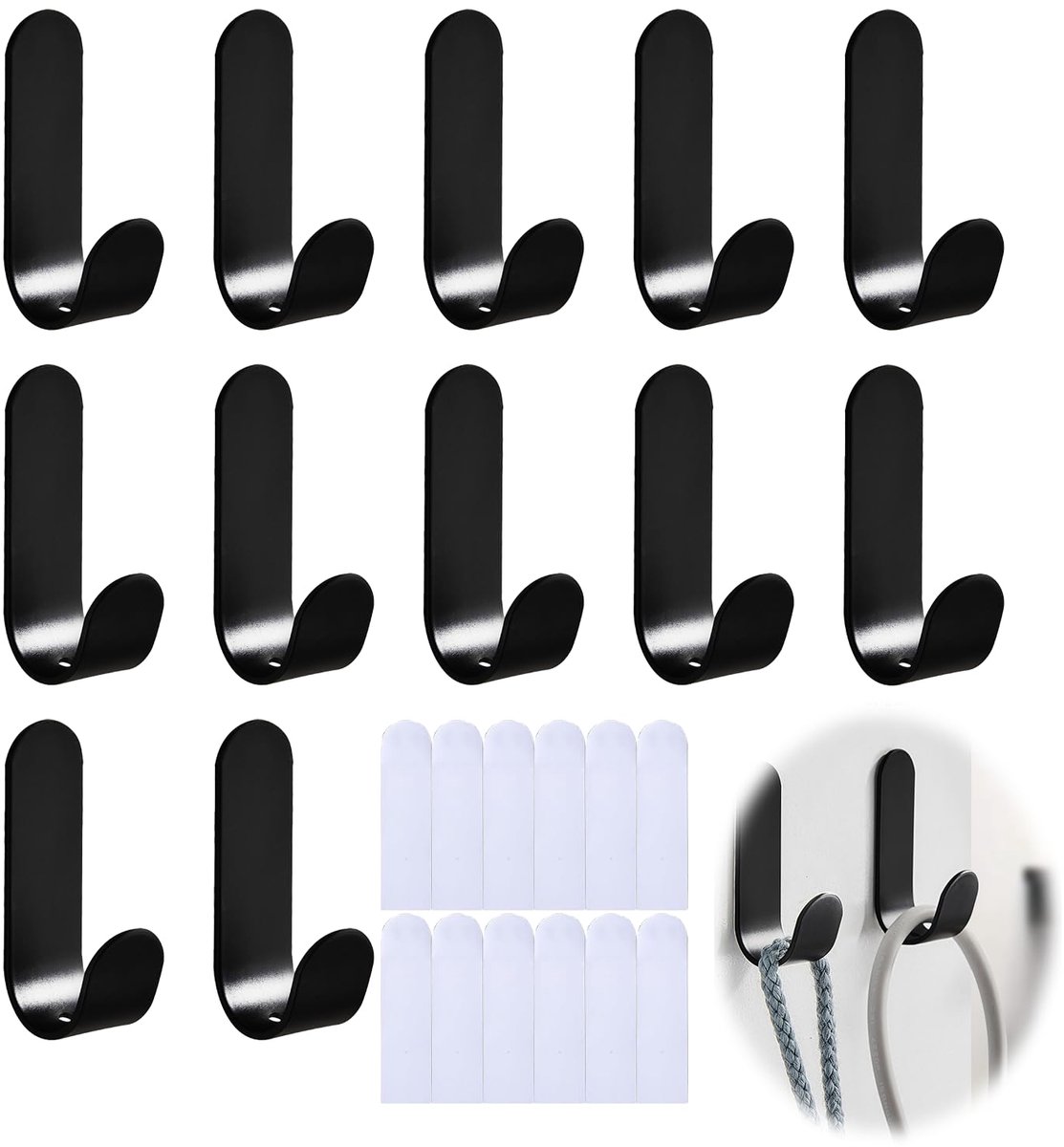 Set van 12 Sterke RVS Zelfklevende Haken voor Handdoeken en Kleding, Ideaal voor Badkamer en Keuken, Geen Boren Nodig