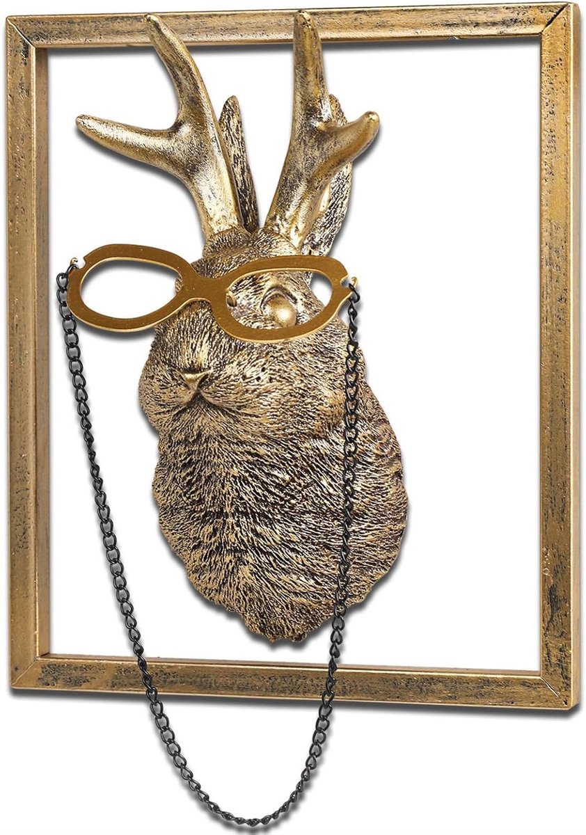 Dierenhoofd Wanddecoratie - Hars Sculptuur - Muurversiering - Natuurlijke Hars - 20.5 cm - Goudkleurig