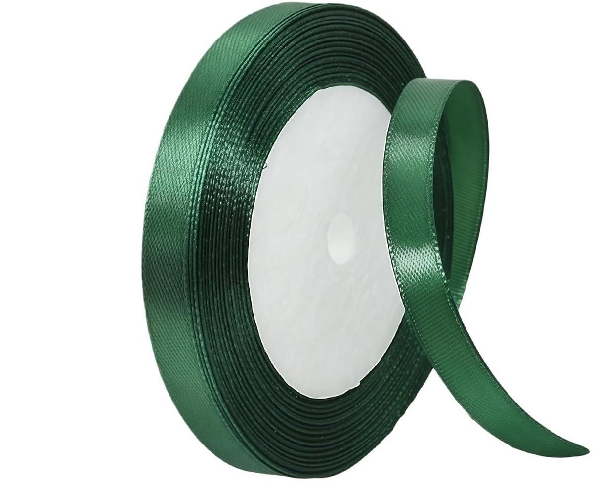 lint 10 mm voor geschenkverpakking, 22 m, donkergroen satijnen lint 10 mm dik voor het maken van taart, haarstrik, polyester lint kerstdecoratie, bruiloft auto decoratie