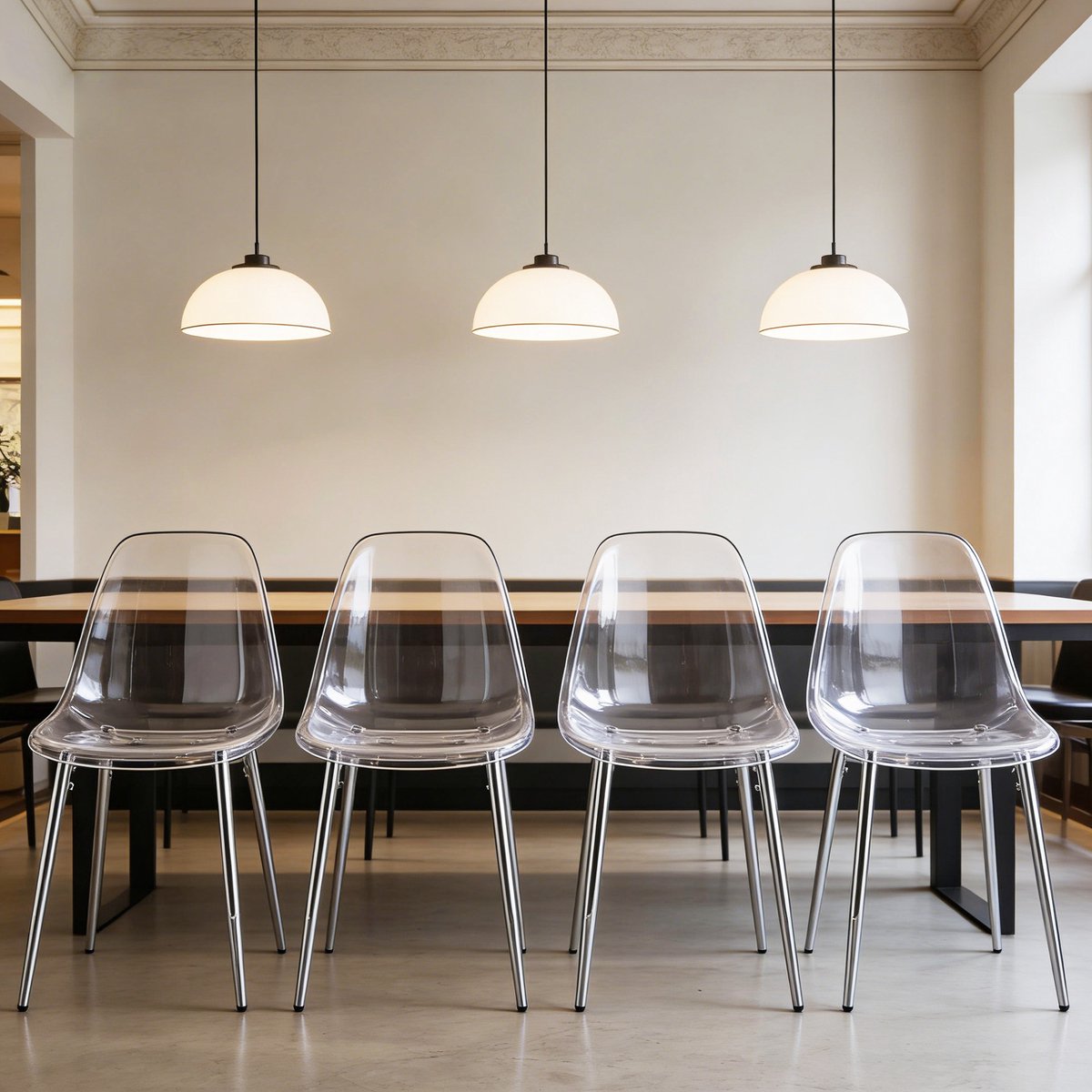 DESMIU Eetkamerstoel - 81,5 Cm - Transparant Design Met Afneembare Poten - Voor Eethoek, Werkplek En Kaptafel - Kunststof En Metaal - Zilver