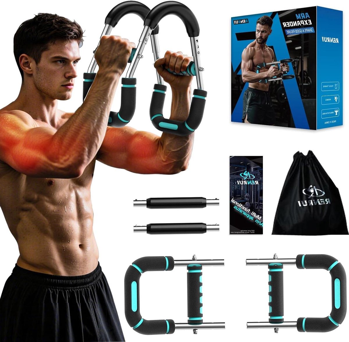 Arm Trainer - Borsttrainer Krachttrainer - Bovenlichaam Trainen - Verstelbare Weerstand - 40-130 lbs - Donkerblauw