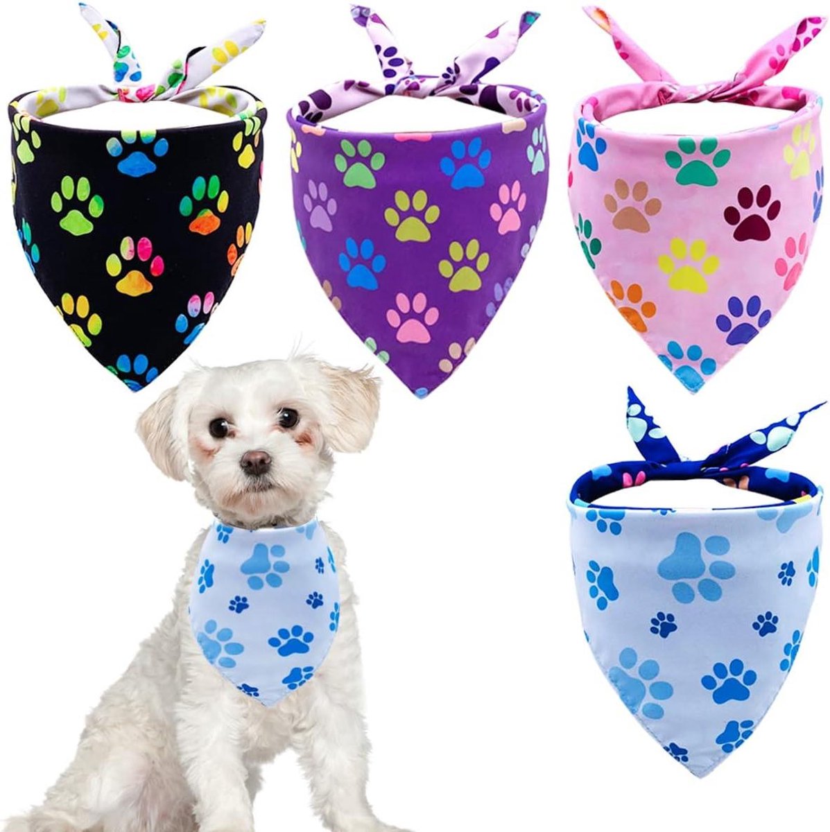 Honden Bandana's - Huisdier Halsdoeken - Huisdieren Aankleden - Dubbelzijdig Pootpatroon - 65 x 43 x 43 cm - Multicolor