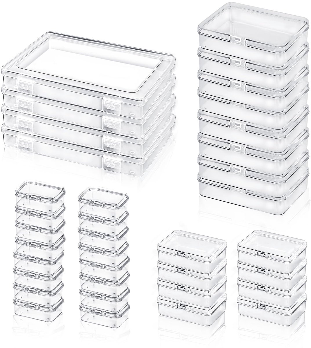 36-delige set mini transparante opbergdozen (met deksel) – 4 formaten – kleine plastic dozen voor kralen, accessoires en knutselmateriaal