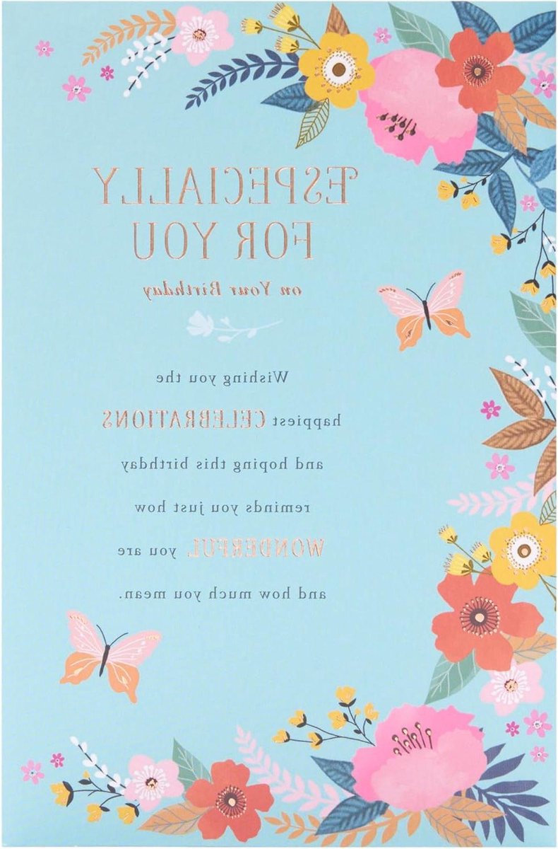 Verjaardagskaart Bloemen - Wenskaart Vriendin - Iemand Feliciteren - Koperfolie Details - 149 x 229 mm - Blauw