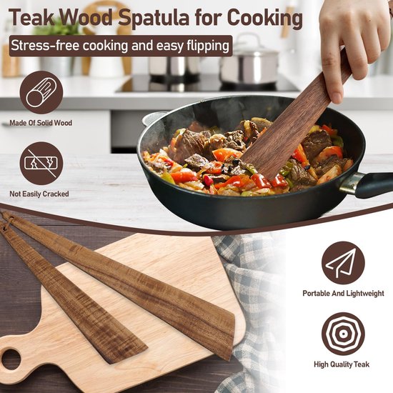 Spatel Set, Platte Houten Spatel Turner, Kleine Houten Ei Flipper Gebruiksvoorwerpen Kookgerei voor Koken Zuurdesem Serveren Schrapen Roeren — afbeelding 3
