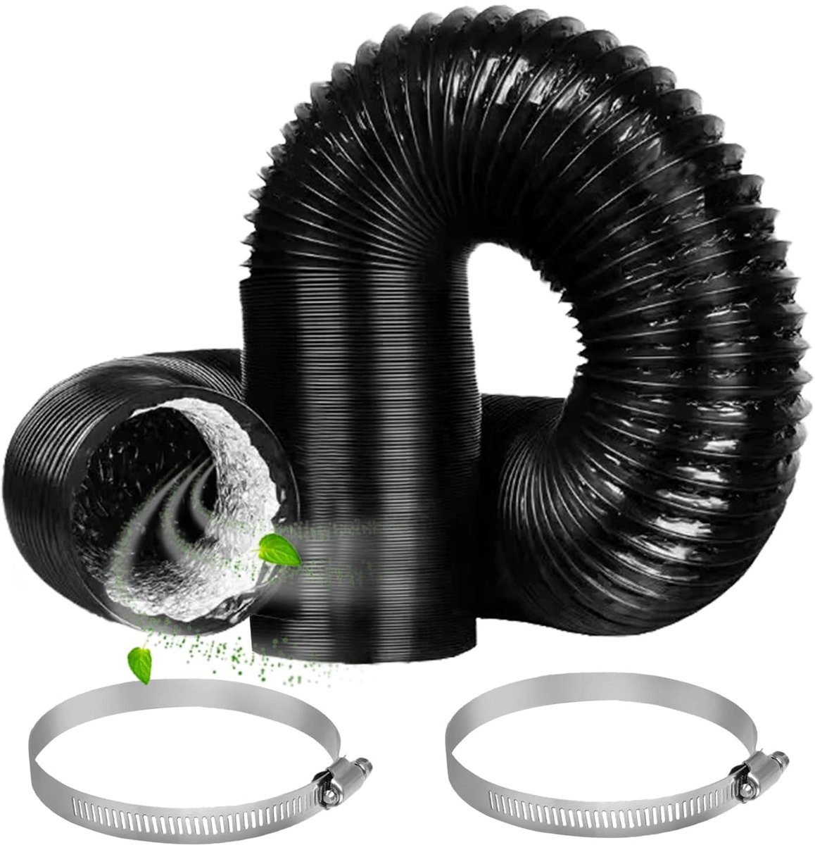 Slang, 125 mm, aluminium flexibele buis, lengte 2 m, PVC, aluminium buis, ventilatieslang, slang met 2 stalen banden, airconditioningsslang, afvoerslang voor airconditioning, wasdroger