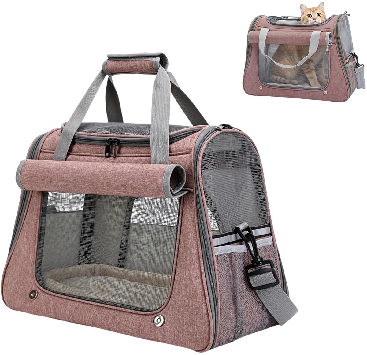 Transporttas voor katten en kleine honden, 45 x 25 x 34 cm, opvouwbare transportbox kat met schouderriem en kussen, kattentransportbox hondentransportbox tot 9 kg, kattentransporttas voor auto, reizen