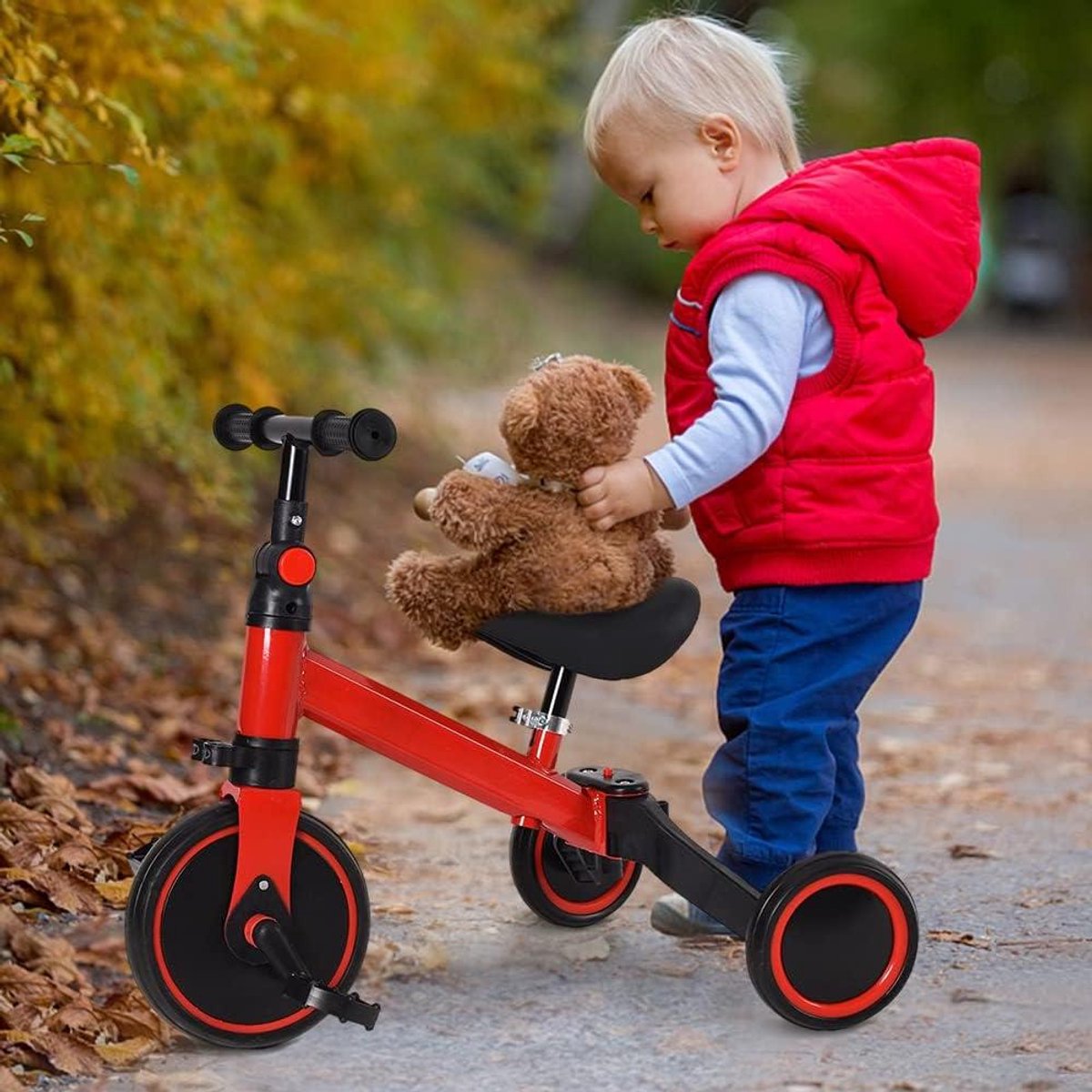 Kinderdriewieler Loopfiets - 3-in-1 fiets - Kind Ontwikkeling - Lichtgewicht Duurzaam - 12-36 Maanden - Rood