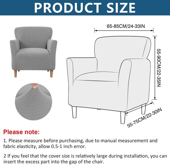 Stoelhoes met armleuningen, stretch, elastische stoelhoes van jacquard-gebreide stof, universele stoelhoes voor oorfauteuil en clubstoel, wasbaar, bescherming tegen vlekken en slijtage (lichtgrijs) — afbeelding 5