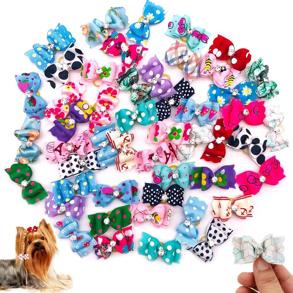 Honden Haarstrikken - Huisdier Accessoires - Dieren Verzorging - Handgemaakt Kwaliteit - 100 Stuks - Veelkleurig