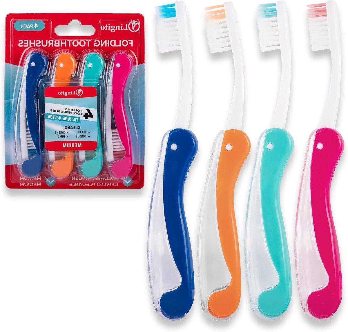 Opvouwbare Tandenborstels - Reis Tandenborstel - Mondhygiëne Onderhoud - Beschermende Kap - 4 Stuks - Multicolor