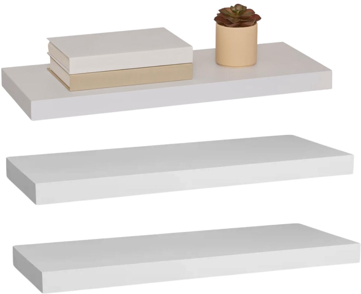 5five Zwevende wandplank Bassline - 3x - wit - 60 cm - hout/MDF - boekenplank - muurplank - opbergplank - hangplank