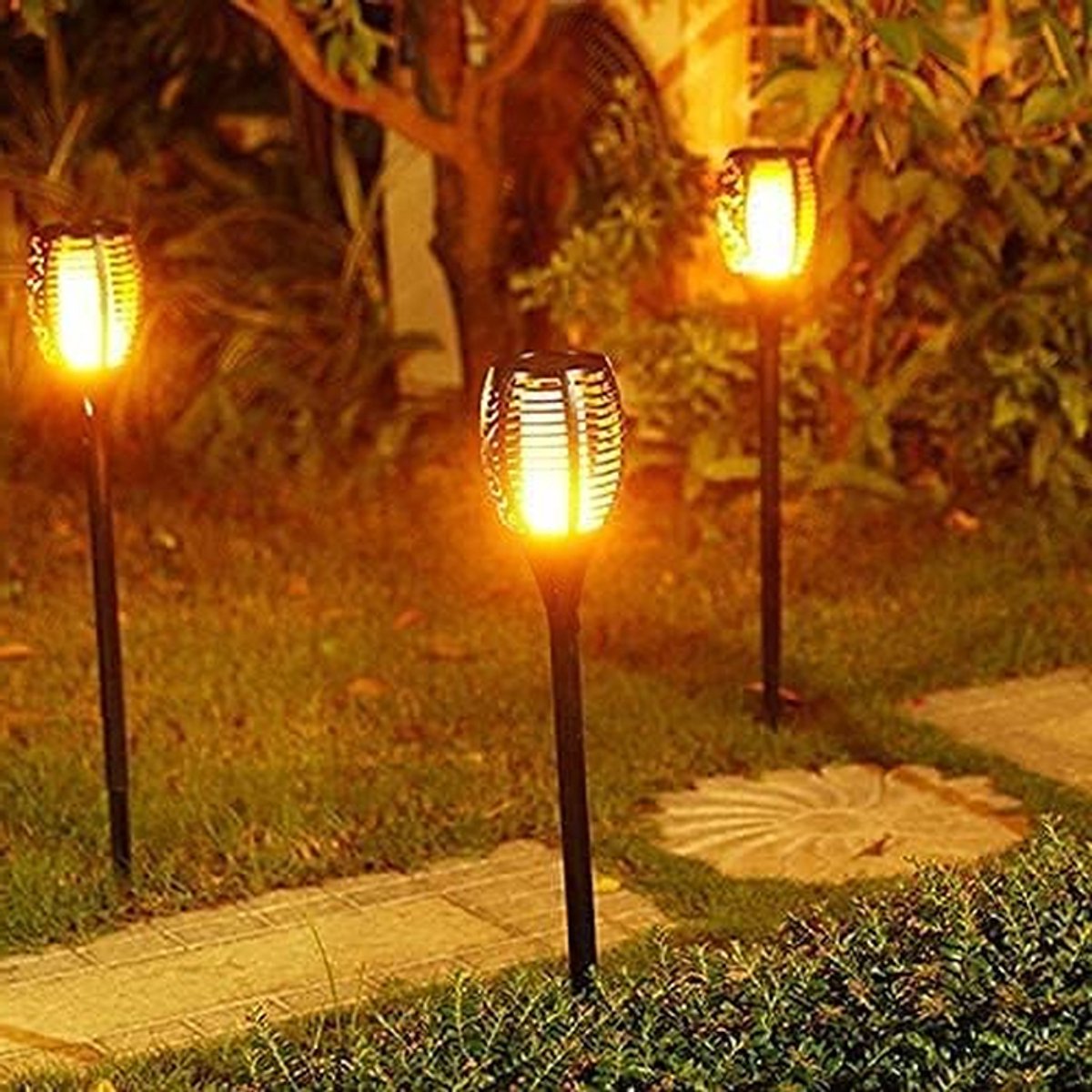 Tuinverlichting - Vlamlampen Solar - Sfeerverlichting Tuin - Dansende Vlam Effect - 50 cm Hoog - Geborsteld Metaal