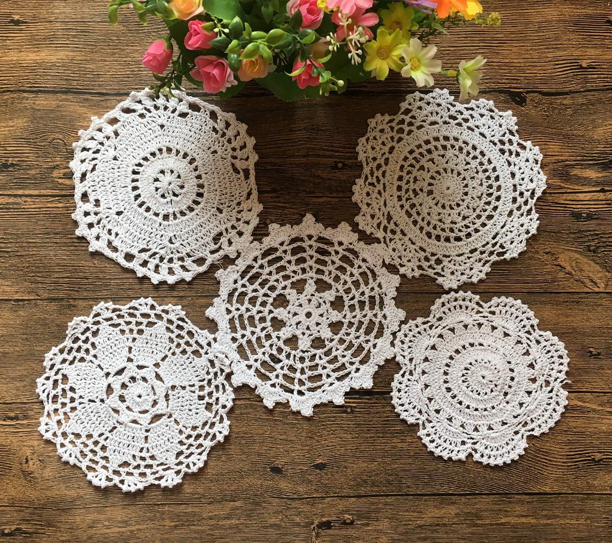 Set van 10 Hand Gehaakte Doilies Katoen Gehaakte Kant Doilies Tafel Placemat 15 cm tot 17cm Rond Wit Vintage Bruiloft Thee Party (12st Wit)