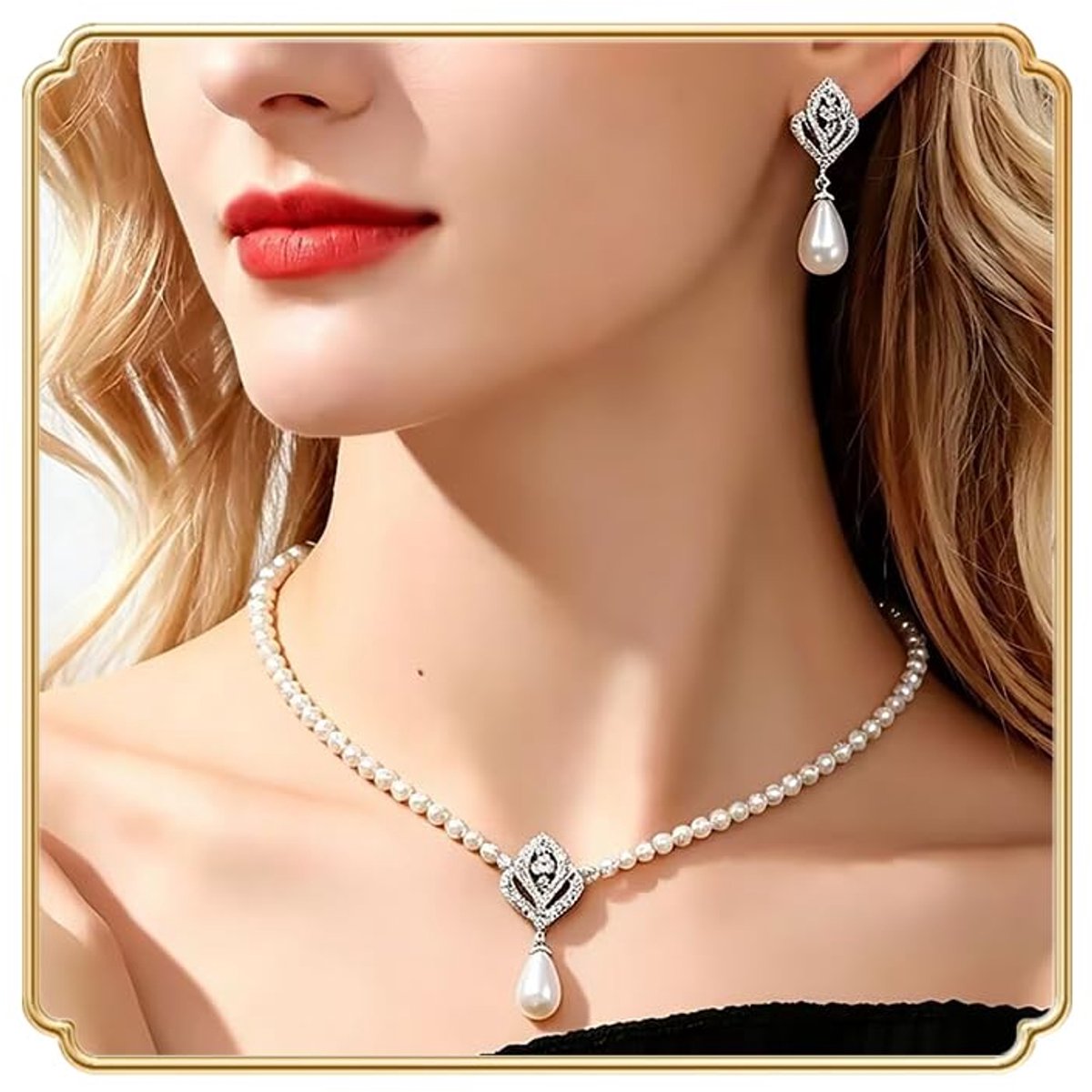 Parel Bloem Ketting Set Bruids Kristal Wit Faux Parel Hanger Ketting Oorbellen Bloemen Strass Faux Parel Ketting Sieraden voor Vrouwen Bruid Bruidsmeisje