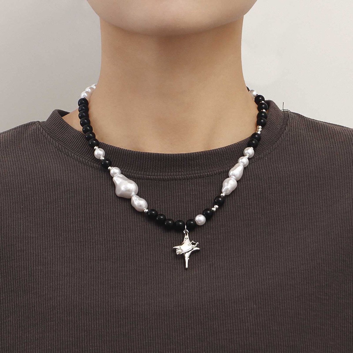 parels, choker, halsketting, doorschijnende kogelketting, parelketting, Cz kruis, ster, hanger, halsketting, handgemaakte parelketting, halsketting, Y2k, sieraden voor vrouwen en