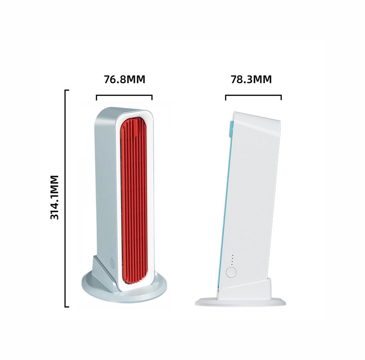 Bladloze torenventilator - Torenventilator voor de slaapkamer - Draagbare oplaadbare ventilator - Drie windsnelheden - Persoonlijke koelventilator - Geschikt voor kantoren, woonkamers, slaapkamers, bureaus en nachtkastjes - Blauw - 77,4*314,1*82 mm – foto 5