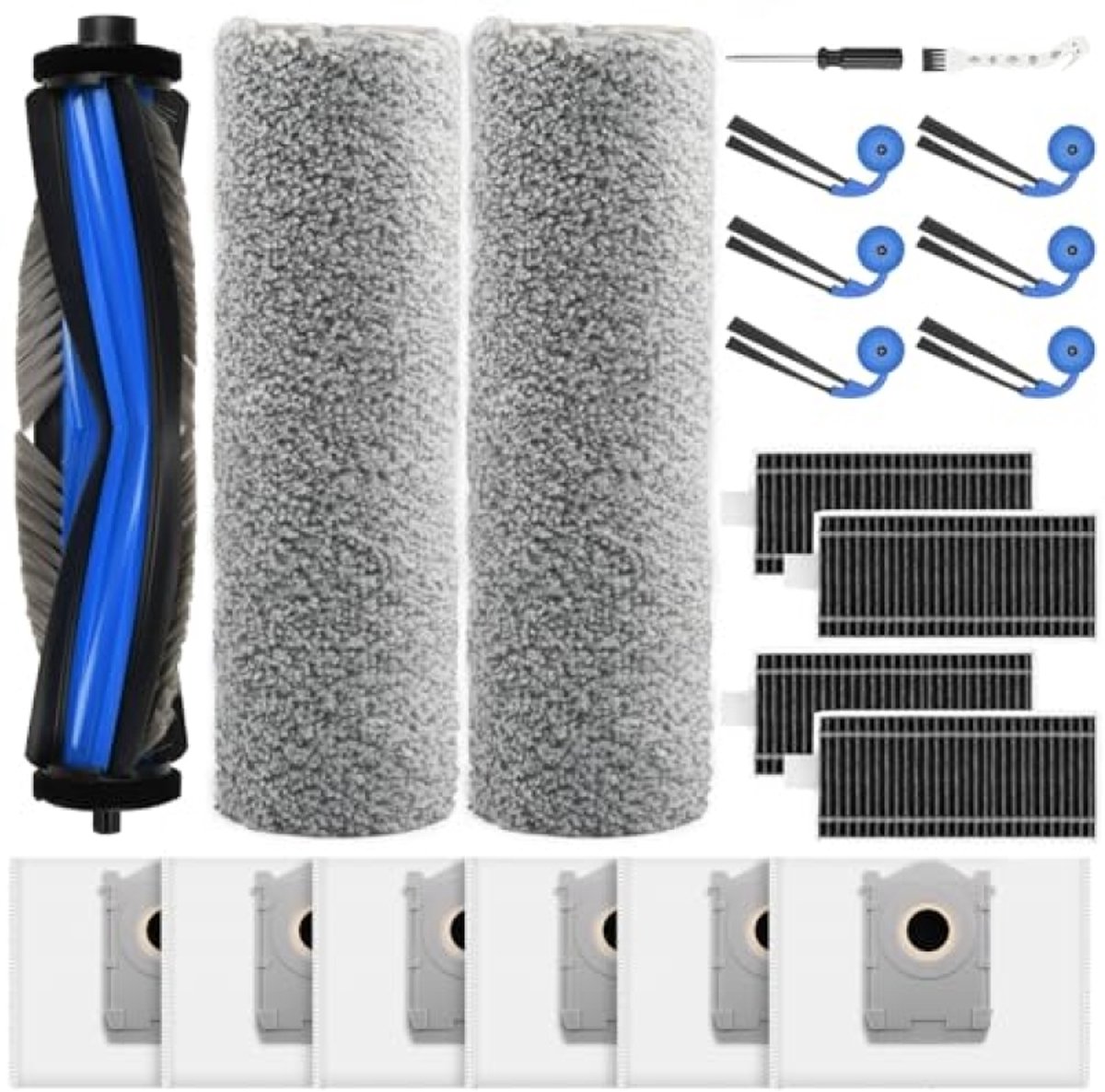21-delige accessoireset voor Ecovacs Deebot X9 PRO Omni/X11 PRO Omni robotstofzuiger - 1 hoofdborstel, 6 stofzakken, 2 dweilrollen, 4 filters, 6 zijborstels, 1 reinigingsborstel