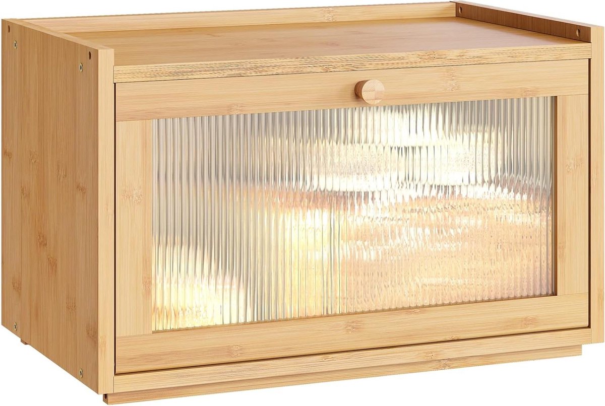 Grote Broodtrommel voor Aanrecht met Transparante Klep - Bamboe Brood Opbergdoos