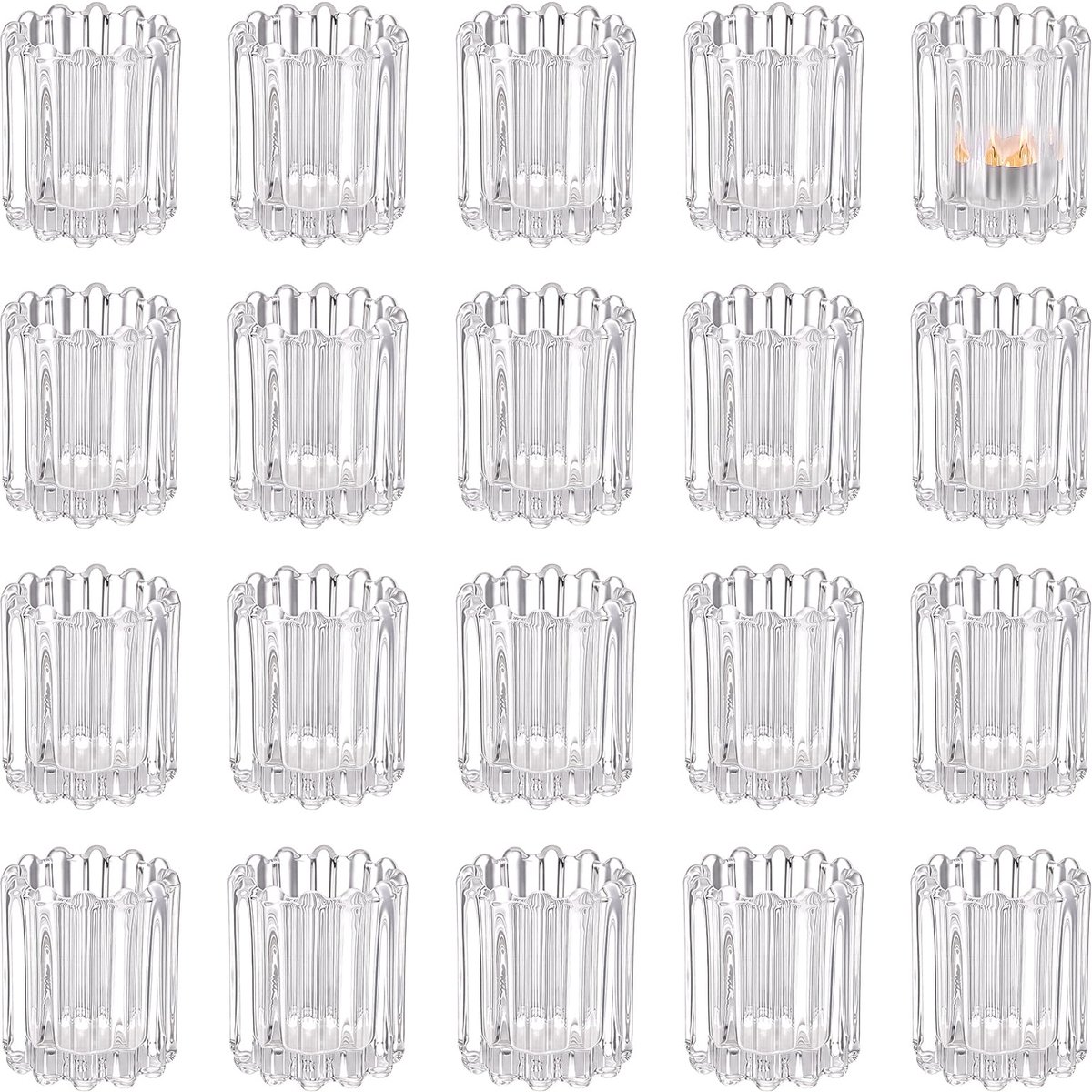 20 stuks glazen heldere votief kaarsenhouder, doorzichtige votief kandelaars, theelichtjes kandelaars voor tafel middenstuk, Kerstmis, vakantie decor