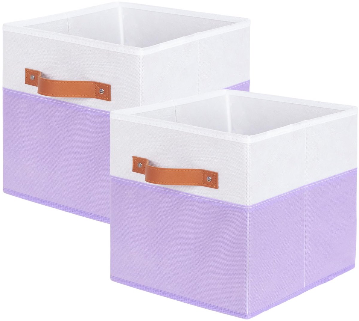 powerking Stoffen opbergdozen, 2 stuks opvouwbare stoffen opbergkubus organizer lade met handvat voor kast en speelgoedopslag, 27 x 27 x 28 cm, wit + lichtpaars