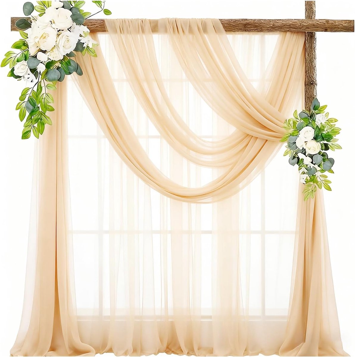 dwarse slinger vrijhanddecoratie, 75 x 600 cm gordijn bruiloftsboog champagne, voile gordijnen, stof tule bruiloftsachtergrond, gordijndecoratie voor fotografie, bruiloft, feest, verjaardag