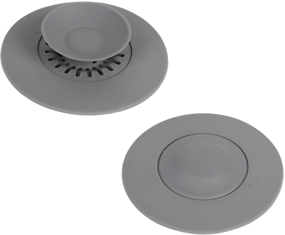 2 stuks universele afvoerstoppen, siliconen, gootsteenstop, grijs, stop voor gootsteen, badkuipstop, diameter 10,8 cm, voor wastafels, keukenspoelbakken en badkuipen