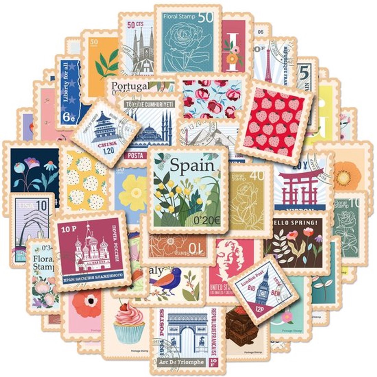 Store_8 - Vintage postzegel-stickers - Plakboekstickerset