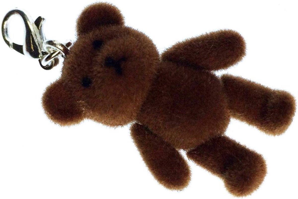 Teddybeer bevlokt bedel teddybeer flock donkerbruin - handgemaakt modesieraad I kettinghanger verzilverd - bedelhanger - hanger voor armband, 35 mm, Metaal, Geen edelsteen