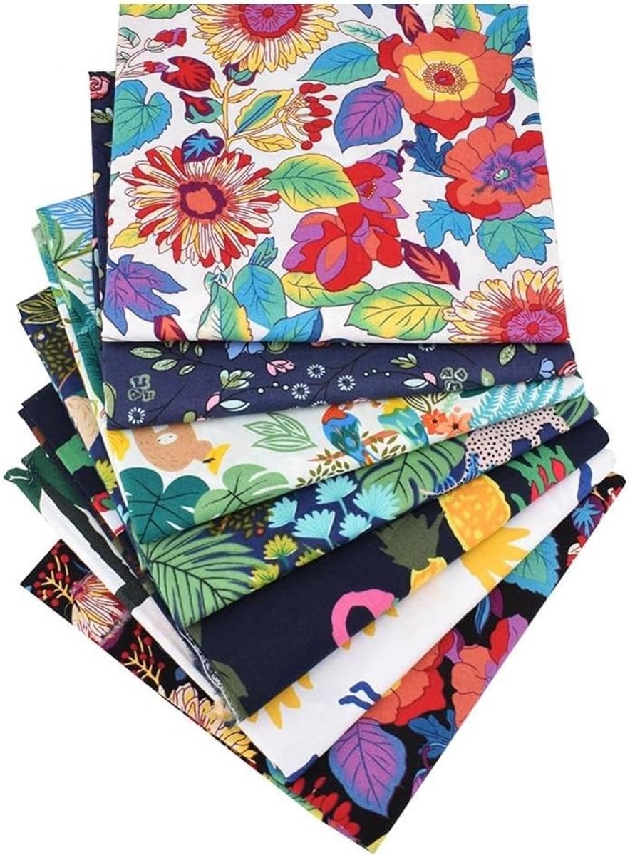 Stof, 7 stuks, patchwork, stofbundel, 50 x 50 cm, doe-het-zelf katoen, bloemen, planten, bedrukt, handwerk, stoffen voor patchwork, quilten, voor naaien, scrapbooking, quilten, handwerk
