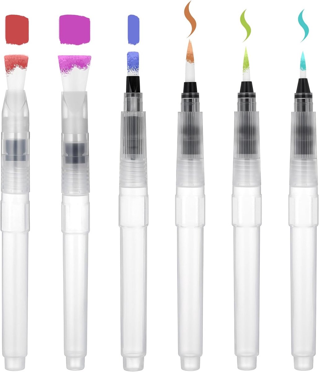 6 stuks waterpenseel pennen, aquarel watertank borstel met watertank Opvulbare watertank borstels waterverf penseelstiften voor schilderen