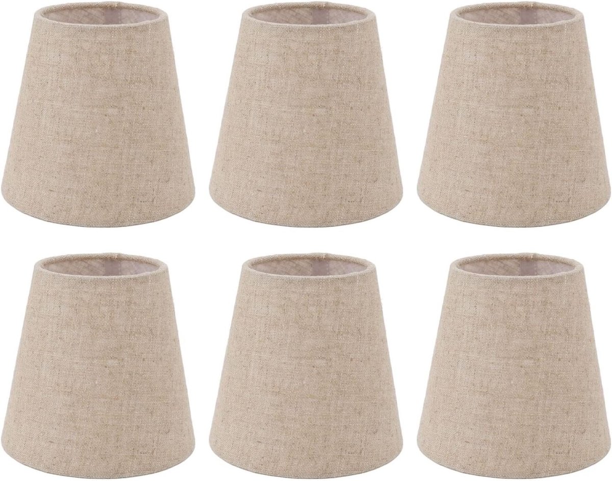 Set van 6 Kleine Drum Lampenkappen van Linnen voor Kaarslampen - Moderne Decoratieve Verli