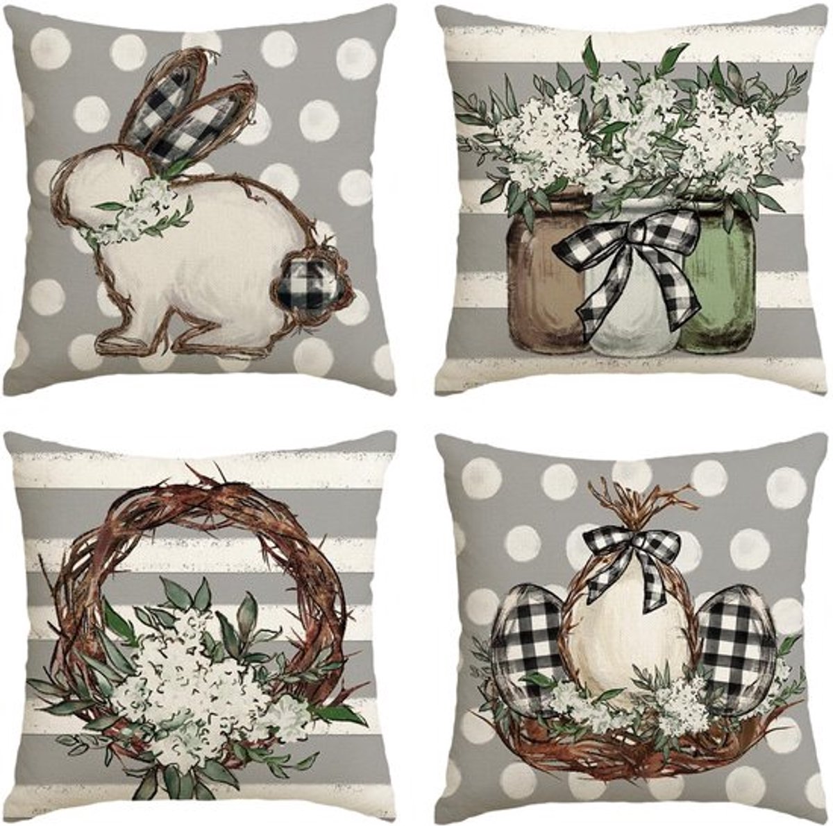 Onf3 - Kussenslopen - Paasdecoratie - Set van 4 - 45 x 45 cm - Lente