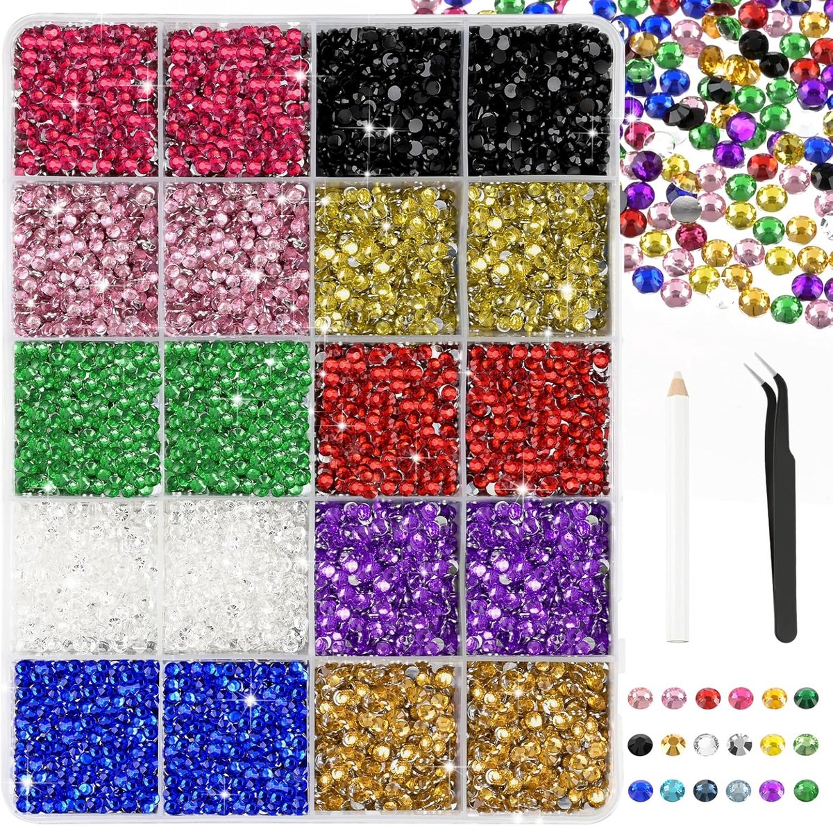 28000 Stks Regenboog Kleuren Hars Strass 3mm Bedazzling Crystal Flatback Steentjes met Pincet voor DIY Ambachten Schoenen Kleding Bril Nail Art