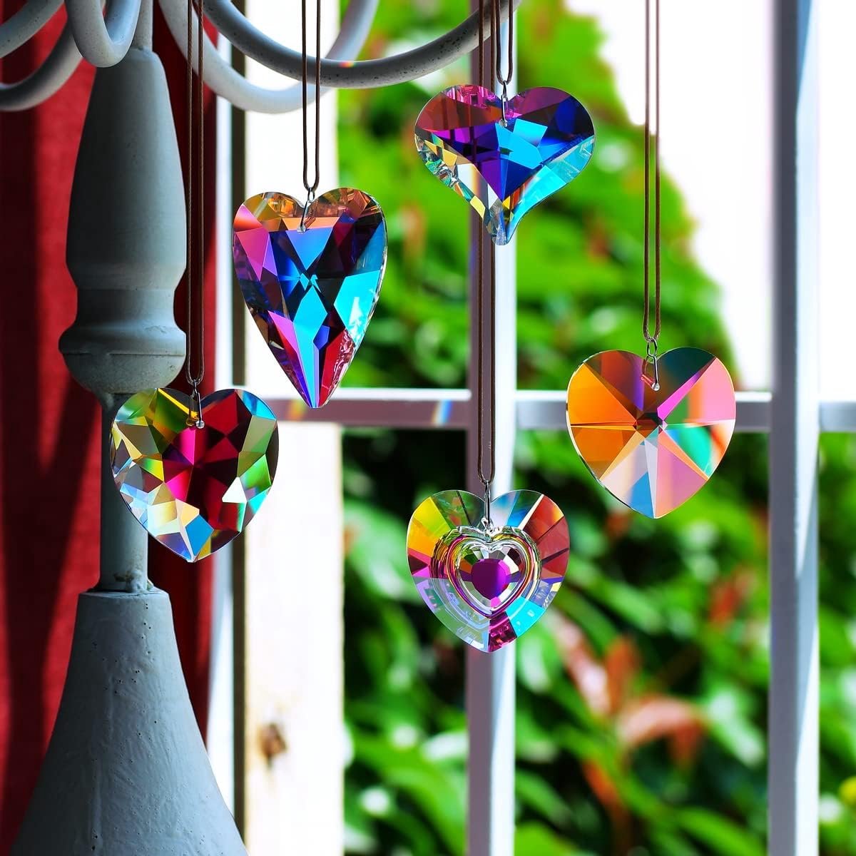 Zonnevanger Prisma Hangend Ornament, 5sts Hart Kristal Prisma voor Raam, Tuin Kerst Decoratie Regenboog Maker Geschenken GOLDENHAITAI, Helder AB
